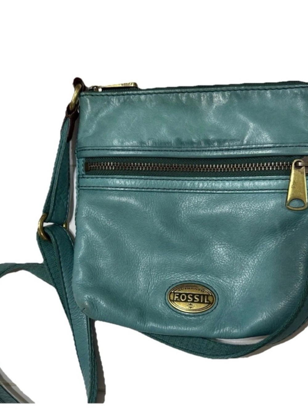 Fossil Teal Leather Crossbody Purse with Front Zip